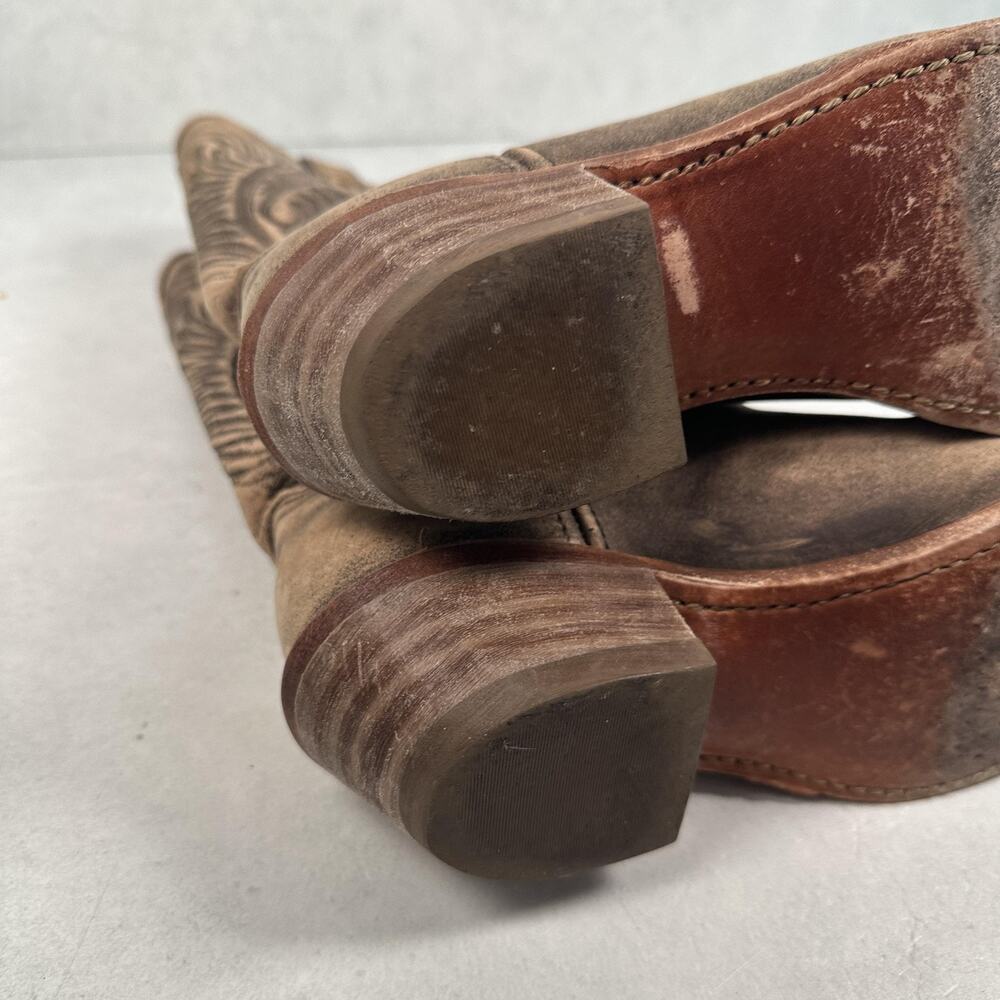 Abilene Boot Co. Distressed Tan Leather Western Ankle Boots - Picture 4 of 10